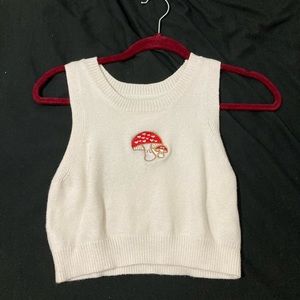 🟢 SHEIN Mushroom Embroidery Crop Knit Top 🟢